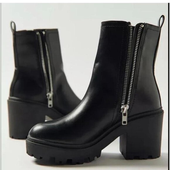 Urban Outfitters UO Zip Up Chunky Boots Black Vegan Leather Platform New Size 8 - Picture 4 of 5
